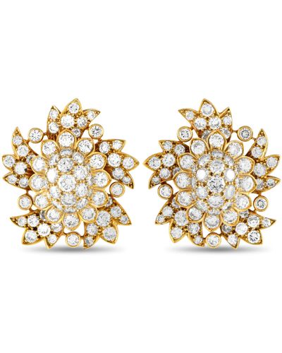 David Webb 18k Yellow Gold 12.0ct Diamond Floral Earrings - Metallic
