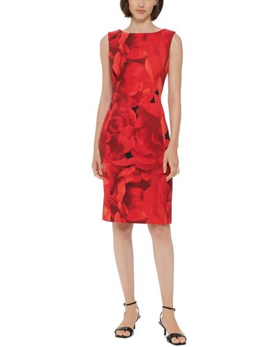 Calvin Klein Floral Sleeveless Sheath Dress - Red