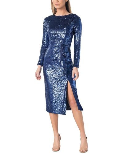 Dress the Population Sequined Long Sleeves Sheath Dress - Blue
