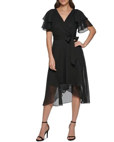 DKNY Pleated Midi Wrap Dress - Black