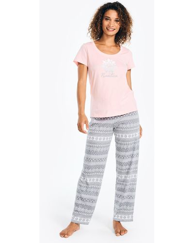 Nautica Printed Pajama Pant Set - Gray