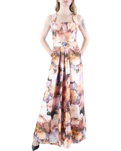 Kay Unger Floral Pleated Evening Dress - Pink