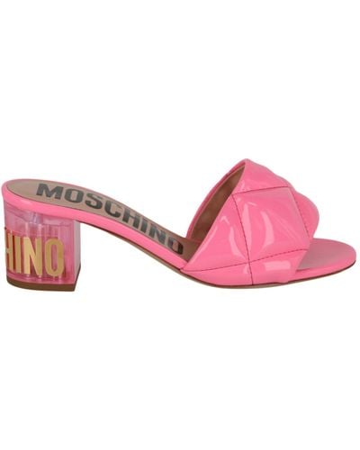 Moschino Logo Quilted Mules - Pink