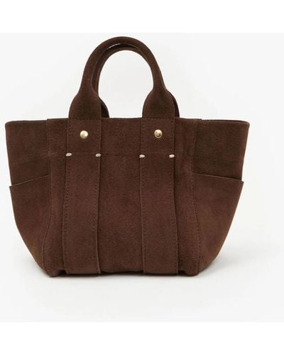 Clare V. Le Petite Box Tote In Suede Chocolate - Brown