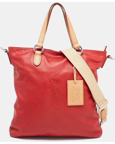 Ralph Lauren /tan Leather Shopper Tote - Red