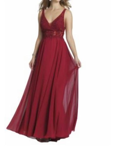 Dave & Johnny Embroide V-neck Gown - Red