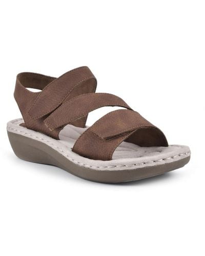 White Mountain Caliber Faux Leather Open Toe Flat Sandals - Brown