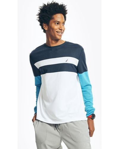 Nautica Sustainably Crafted Navtech Chest-stripe Long-sleeve T-shirt - Blue