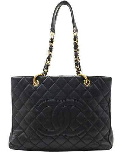Chanel Gst (grand Shopping Tote) Leather Shoulder Bag (pre-owned) - Black