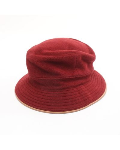 Hermès Bucket Hat Cashmere Angola Fiber Kasigora Leather Burgundy Light Brown - Red