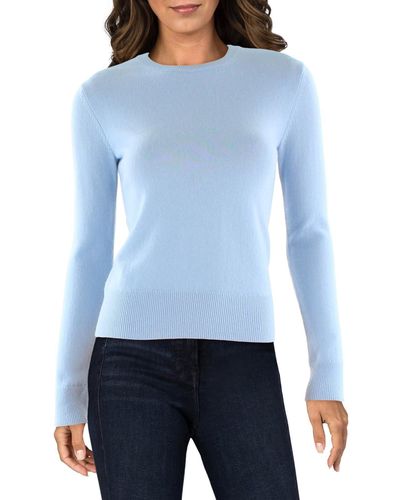 Vince Ribbed Trim 100% Cashmere Pullover Sweater - Blue