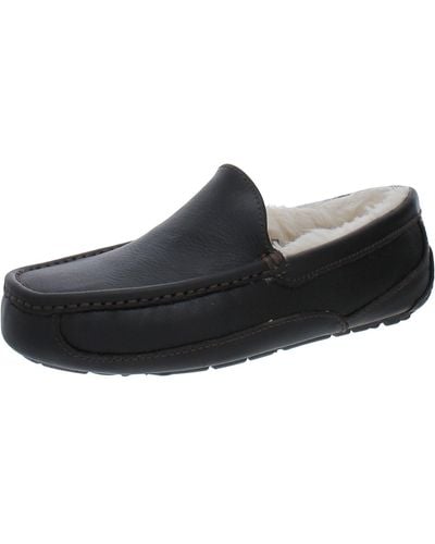 UGG Ascot Leather Lined Loafer Slippers - Black