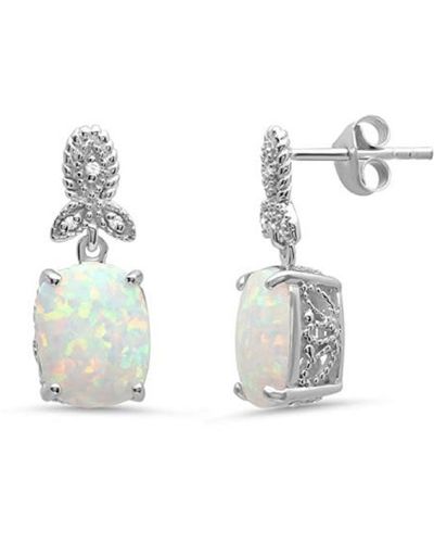 MAX + STONE Sterling 10x8mm Created Opal And Diamond Accent Dangle Drop Earrings - Black