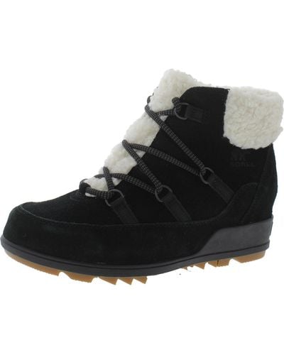 Sorel Evie Cozy Suede Faux Fur Hiking Boots - Black