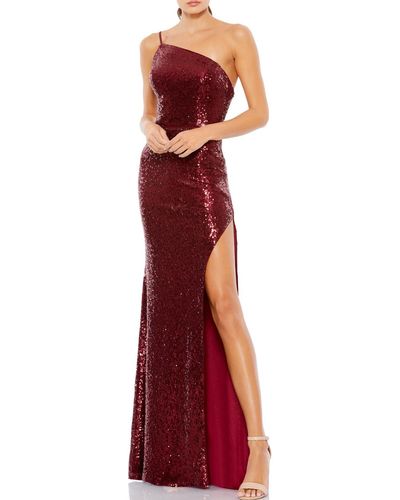 Ieena for Mac Duggal Sequined One Shoulder Evening Dress - Red