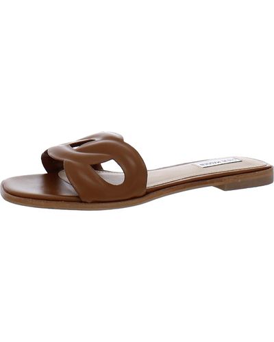 Steve Madden Helene Faux Leather Open Toe Slide Sandals - Brown