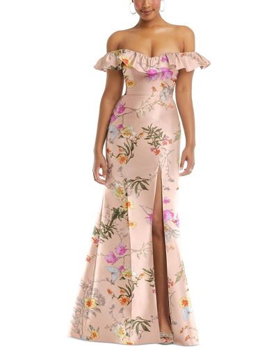 Alfred Sung Floral Print Polyester Evening Dress - Pink