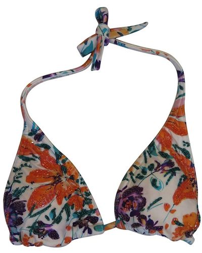 ViX Tide Floral Embroidered Triangle Cup Halter Strap Bikini Top