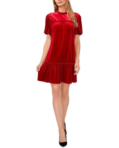 Cece Velour Shift Dress - Red