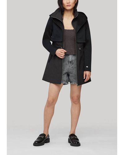 SOIA & KYO Mixed Media Coat With Dramatic Hood And Thermolite Fill - Black