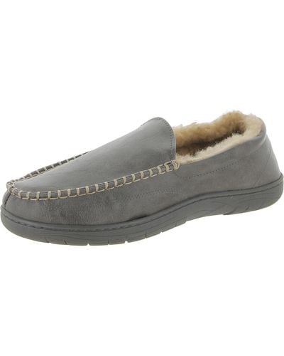 Haggar Faux Leather Slip On Loafer Slippers - Gray