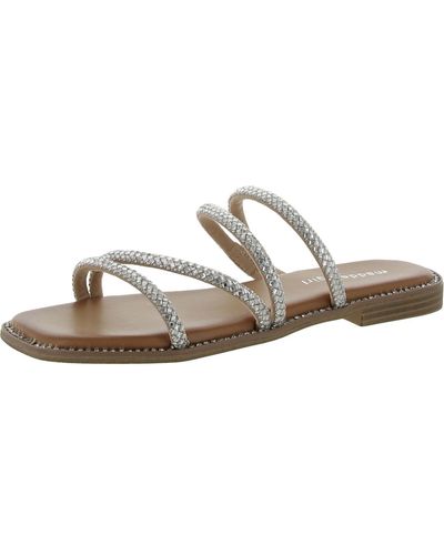 Madden Girl Posh Faux Leather Rhinestone Slide Sandals - Metallic