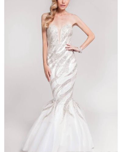 Terani Sequined Sweetheart Mermaid Gown - White