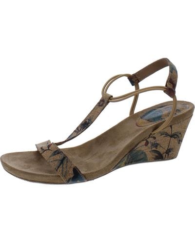 Style & Co. Mulan Faux Leather T Strap Wedge Sandals - Brown