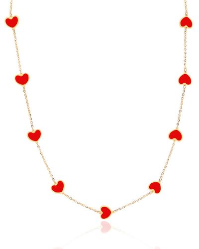 The Lovery Coral Heart Station Necklace - Red