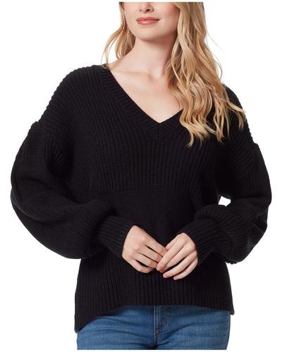 Jessica Simpson Knit Long Sleeve V-neck Sweater - Black