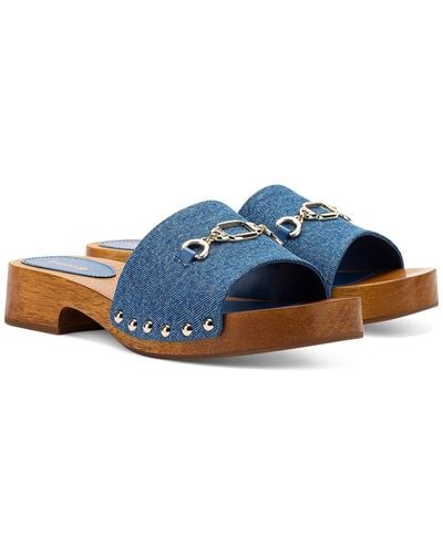 Larroude Zuzi Denim Chain Slide Sandals - Blue