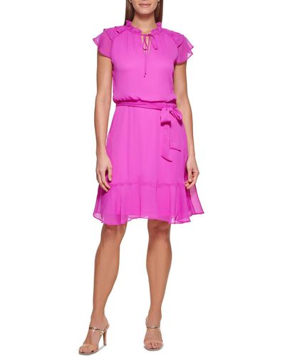 DKNY Petites Belted Short Mini Dress - Pink