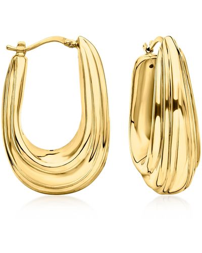 Ross-Simons Italian 14kt Gold Ribbed Hoop Earrings - Metallic