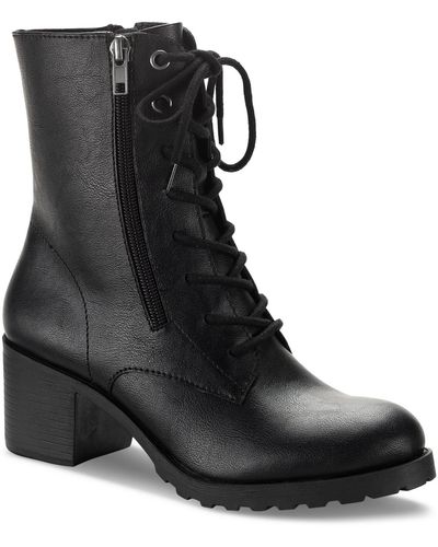 Sun & Stone Sheilaa Faux Leather Block Heel Combat & Lace-up Boots - Black