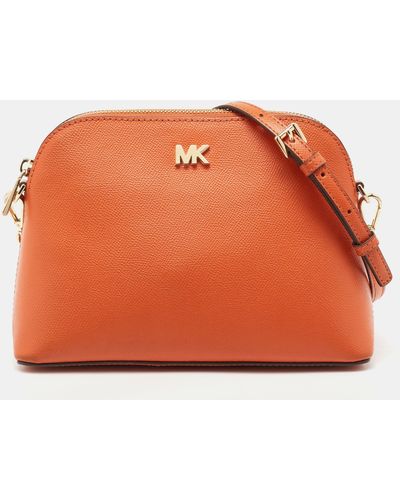 MICHAEL Michael Kors Leather Medium Logo Dome Crossbody Bag - Orange