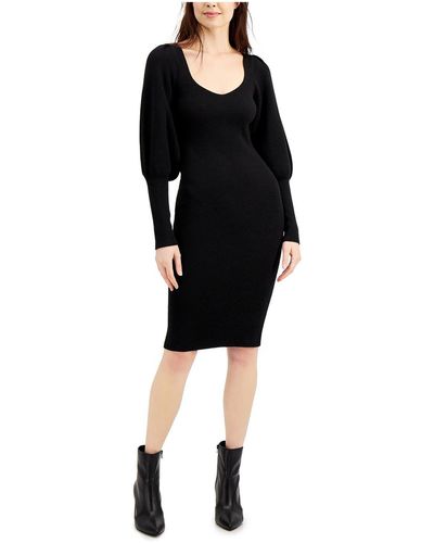 French Connection Joss Wool Blend Deep V Neck Midi Dress - Black