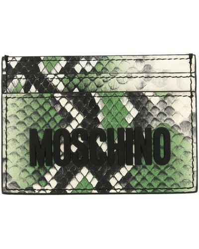 Moschino Snakeskin Print Logo Card Holder - Green