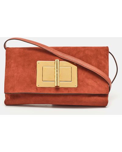 Tom Ford Brick Suede Natalia Convertible Clutch - Red