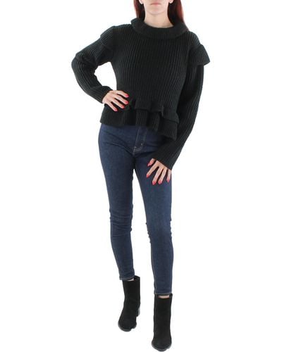 Lea & Viola Ribbed Peplum Turtleneck Sweater - Black