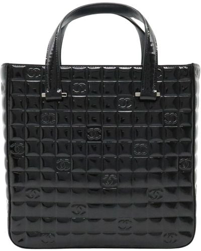 Chanel Chocolate Bar Patent Leather Tote Bag (pre-owned) - Black