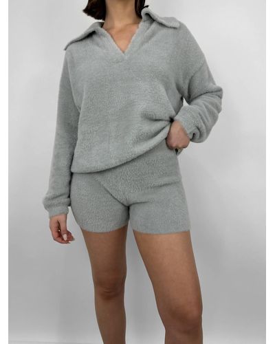 Nia Plush Knit Brief Shorts - Gray