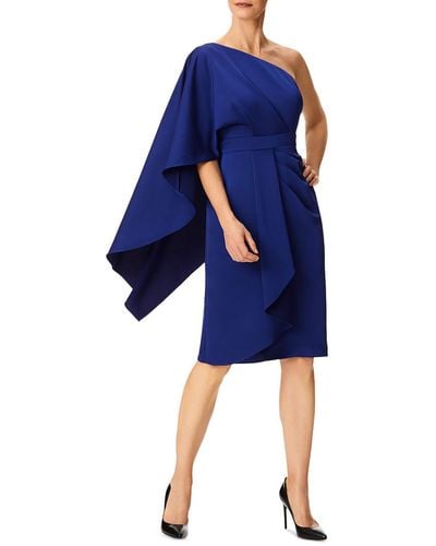 Aidan Mattox One Shoulder Knee-length Cocktail And Party Dress - Blue
