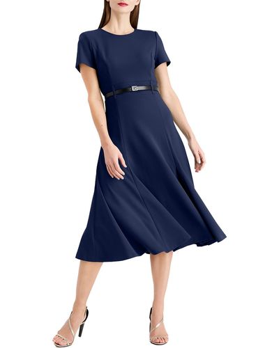 Calvin Klein Petites Crepe Short Sleeves Sheath Dress - Blue