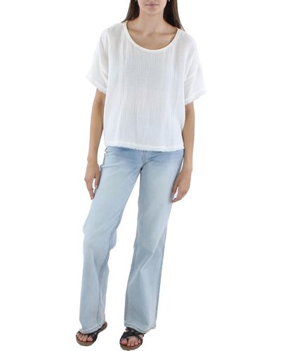 Eileen Fisher Organic Cotton Frayed Blouse - Blue