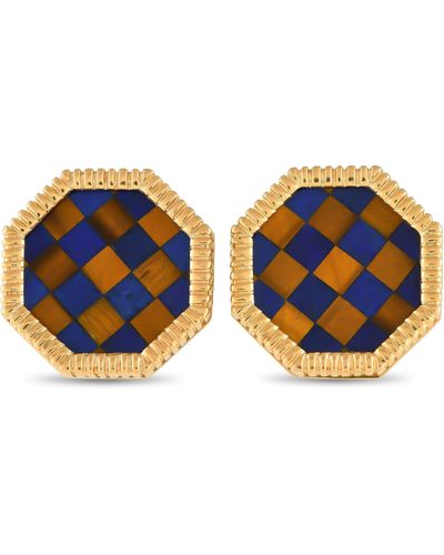 Non-Branded Lb Exclusive 14k Yellow Tigers Eye And Lapis Checkered Cufflinks Mf13-012424 - Blue