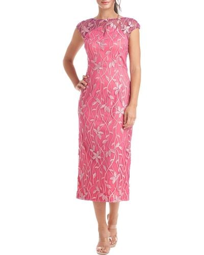 JS Collections Embroidered Midi Cocktail And Party Dress - Pink