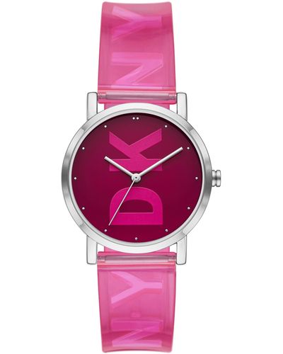 DKNY Soho Quartz Metal And Silicone Casual Watch - Pink