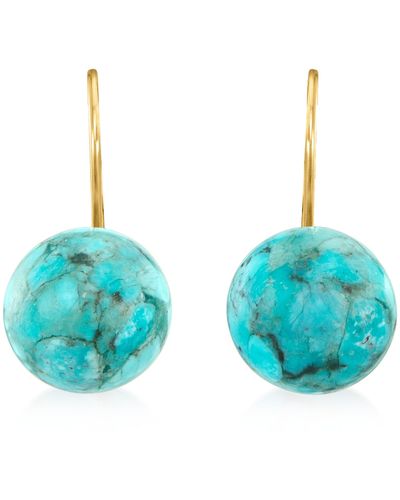 Ross-Simons Button Turquoise Drop Earrings - Blue