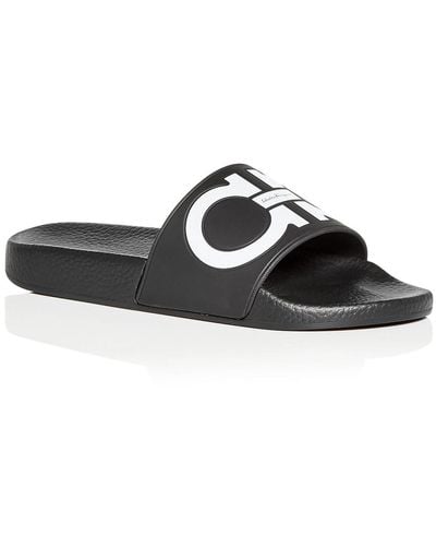 Ferragamo Groovy Slip On Summer Slide Sandals - Black