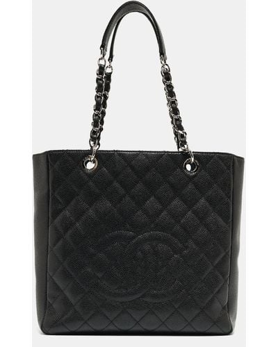 Chanel Caviar Quilted Leather Cc Tote - Black